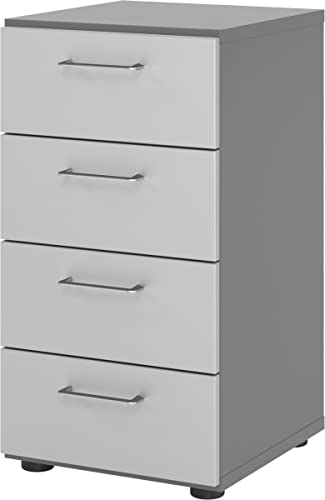 bümö smart Schubladenschrank, Büroschrank in Graphit/Grau mit 4 Schüben - Bürocontainer aus Holz, Container mit Metallgriffen & Soft-Stop Schubladen von bümö