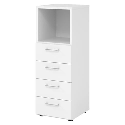 bümö smart Schubladenschrank, Büroschrank in weiß mit 4 Schüben & 1 Regalfach - Bürocontainer aus Holz, Container mit Metallgriffen & Soft-Stop Schubladen bümö smart Schubladenschrank, Büroschrank in weiß mit 4 Schüben & 1 Regalfach - Bürocontainer aus Holz, Container mit Metallgriffen & Soft-Stop Schubladen von bümö
