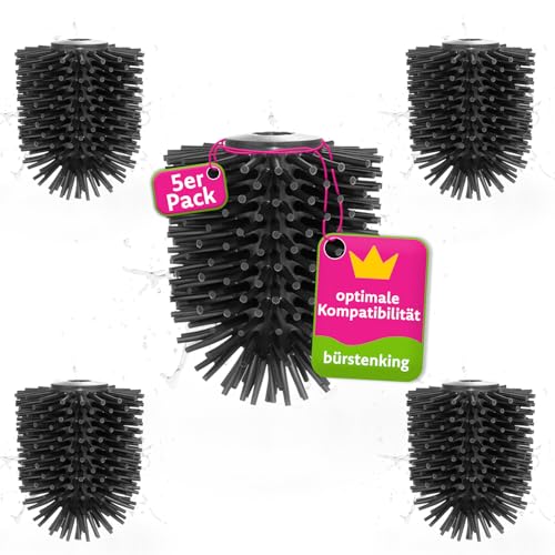 Bürstenking Silikon WC Ersatzbürstenkopf, 67 mm, Toilettenbürstenkopf Set passend für M12 WC-Garnituren, Silikon Ersatzklobürstenkopf, mit M12 Innengewinde, 5 Stück, schwarz von bürstenking
