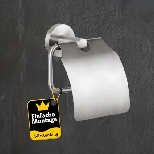 Bürstenking Toilettenpapierhalter mit Deckel, WC Papier Halterung zur Wandmontage, robuster & rostfreier gebürsteter Edelstahl Klopapierhalter, einfache Installation, Teil der Serie 190 von bürstenking