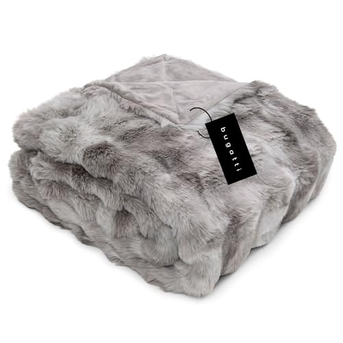 bugatti Bubble Kunstfell Decke 150x200 cm - Fellimitat Kuscheldecke besonders flauschig & weich, besonders warm, Felldecke hellgrau von bugatti