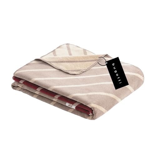bugatti Decke 150x200 cm - Baumwollmix, Made in Germany, warm & waschbar, Kuscheldecke dunkelrot beige von bugatti