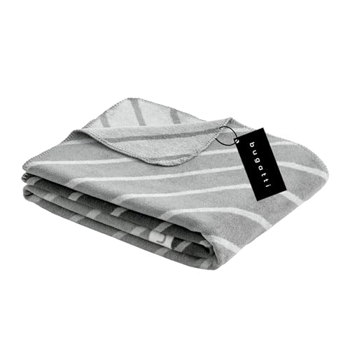 bugatti Decke 150x200 cm - Baumwollmix, Made in Germany, warm & waschbar, Kuscheldecke grau dunkelgrau sportlich von bugatti