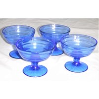 Moderntone Von Hazel Atlas - Champagner/Sherbet Glas 4Er Set Kobaltblau | Transparent Art Deco von buggywhipstudio