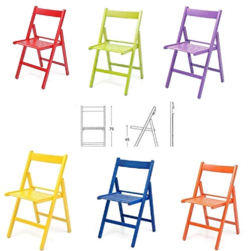 buiani Stuhl, bunt, faltbar, aus Holz, lackiert, zusammenklappbar, für Camping, Haus und Garten (Rot, Grün, Violett, Gelb, Blau, Orange) von buiani
