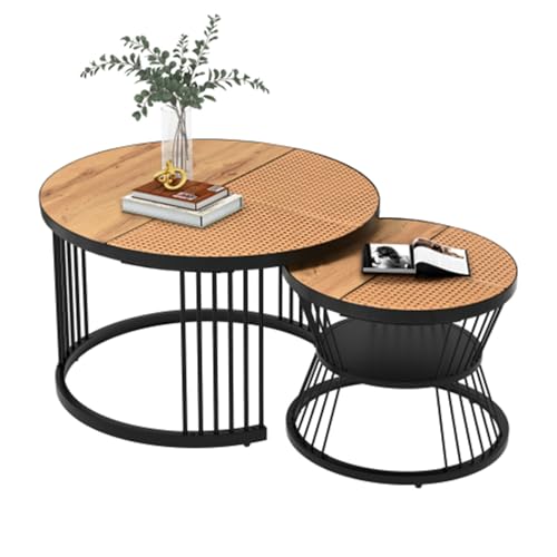 buiesjole Runder Couchtisch Im 2er-Set, Rattan-Schlafzimmer-Balkon-beistelltisch, Stabile Struktur Und Leicht Zu Reinigender Wohnzimmer-Sofa-beistelltisch Für Zuhause, Hotel von buiesjole