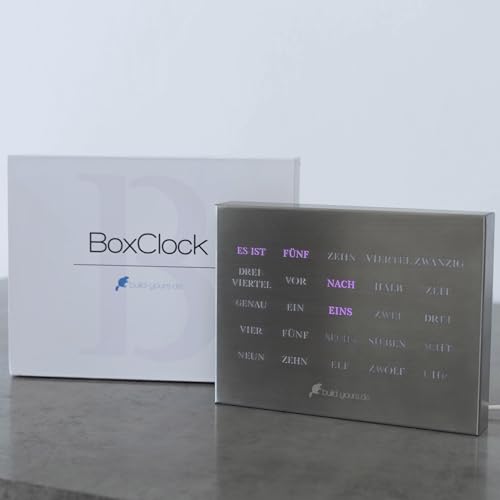 build-yours BoxClock Edelstahl - Die Wortuhr für den Schreibtisch –LED Tischuhr – Elegante Büro-Uhr aus gebürstetem Edelstahl von build-yours