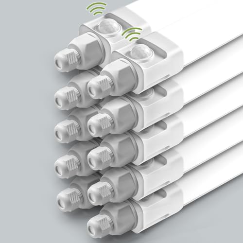 Buling 10er LED Feuchtraumleuchte 60cm Mit Bewegungsmelder, 18W 1800LM 4000K Sensor Deckenleuchte, Linkable Werkstattlampe, Wasserfest IP65 Wannenleuchte für Garage Balkon Keller Flur Treppe von buling