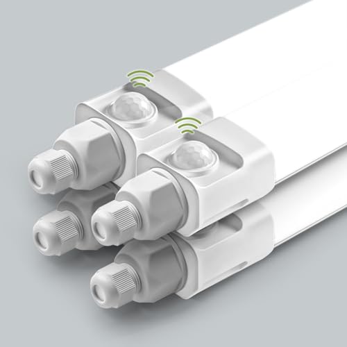 Buling 4er LED Feuchtraumleuchte 60cm Mit Bewegungsmelder, 18W 1800LM 4000K Sensor Deckenleuchte, Linkable Werkstattlampe, Wasserfest IP65 Wannenleuchte für Garage Balkon Keller Flur Treppe von buling