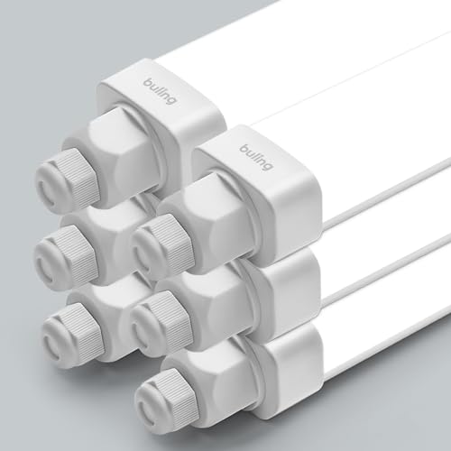 6er Feuchtraumleuchte Led 60cm, Buling 18W 1800LM 4000K LED Wannenleuchte, Verknüpfbar Led Kellerleuchte, Wasserfest IP65 Werkstattlampe Feuchtraum Deckenleuchte Röhre für Garage Büro Warenhaus Keller von buling