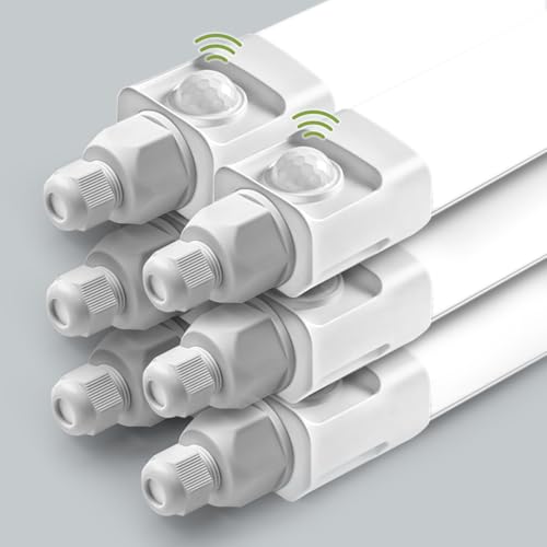 Buling 6er LED Feuchtraumleuchte 60cm Mit Bewegungsmelder, 18W 1800LM 4000K Sensor Deckenleuchte, Linkable Werkstattlampe, Wasserfest IP65 Wannenleuchte für Garage Balkon Keller Flur Treppe von buling