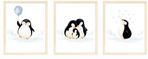 bumbleboo Baby Pinguin Kinderzimmer Wanddrucke Spielzimmer Dekoration Kinderzimmer Wandkunst Kinderzimmer Zimmer Dekor Pinguin Familie Druck Set ungerahmt 3er Set Drucke 8x10 (blau) von bumbleboo