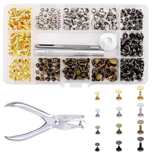 bumnay Leder Nieten Set, 180 Sets Leder Nieten, 3 Größen Nietenzange Set, Metallniete Doppelkappe Hohlnieten Set mit Fixierwerkzeug für DIY Handwerk Nähen bumnay Leder Nieten Set, 180 Sets Leder Nieten, 3 Größen Nietenzange Set, Metallniete Doppelkappe Hohlnieten Set mit Fixierwerkzeug für DIY Handwerk Nähen von bumnay