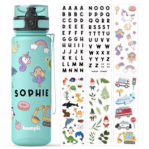 bumpli® Trinkflasche Kinder - 500ml - GRATIS Namensticker- Trinkflasche Kohlensäure geeignet, auslaufsicher - BPA-frei mit Fruchteinsatz - Ideal für Schule, Kindergarten, Sport (Mint) von bumpli