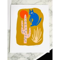 Rosa Kaktus Blau Katze Matisse Style Matte Druck Rosa Kaktus Blau Katze Matisse Style Matte Druck von bunnydee