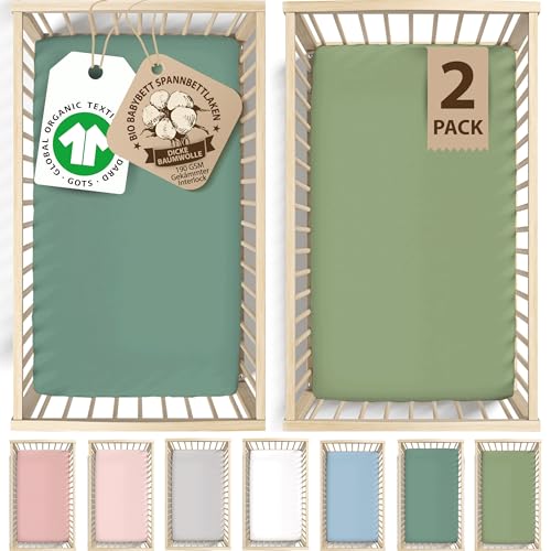 Bunnyjik 2er-Set Spannbettlaken 50x100 Beistellbett – ZERTIFIZIERTE GOTS Bio Luftig & Kühlend – 190GSM Bio-Baumwolle - Spannbetttuch 50x100 – Matratzenlaken 50 x 100 von bunnyjik