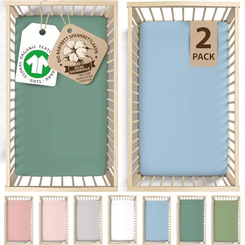 Bunnyjik - GOTS-Zertifiziert - Bio-Spannbettlaken - 40x76 cm - Für Beistellbett - 2er-Set - 100% Bio-Baumwolle - GOTS Zertifiziert - Doppelte Dicke - Ultraweich - Kompatibel Mit SnuzPod 4 von bunnyjik