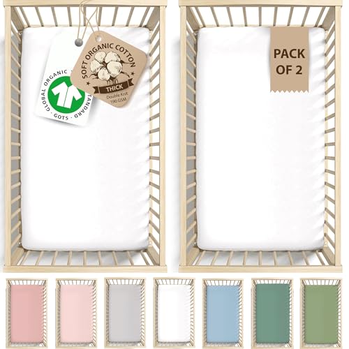 Bunnyjik Spannbettlaken 70x140 Baby – 2er Set GOTS Zertifiziert Bio-Baumwolle– Luftig & Kühlend – 190GSM Bio-Baumwolle - Bettlaken Kinderbett 70x140 Babybett Spannbettlaken – Interlock aus gekämmter von bunnyjik