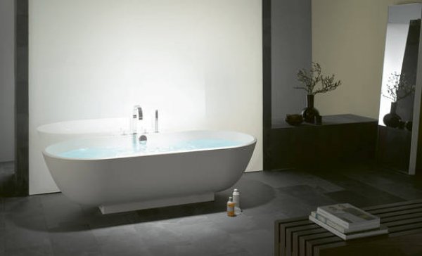 Burgbad Crono 2.0 Mineralguss Badewanne oval, mit Armaturenbank, freistehend, 190x90 cm, SEAJ190, Farbe: Weiß Birlliant (Standard) von burgbad GmbH