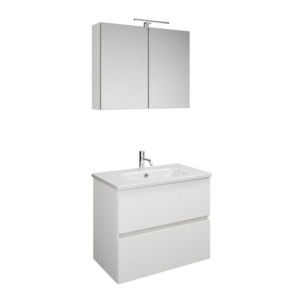 Burgbad Rocio Set aus Spiegelschrank mit LED-Leuchte, Waschtisch und Waschtischunterschrank, Breite 800mm, SGYQ080, Farbe: Weiß matt von burgbad GmbH