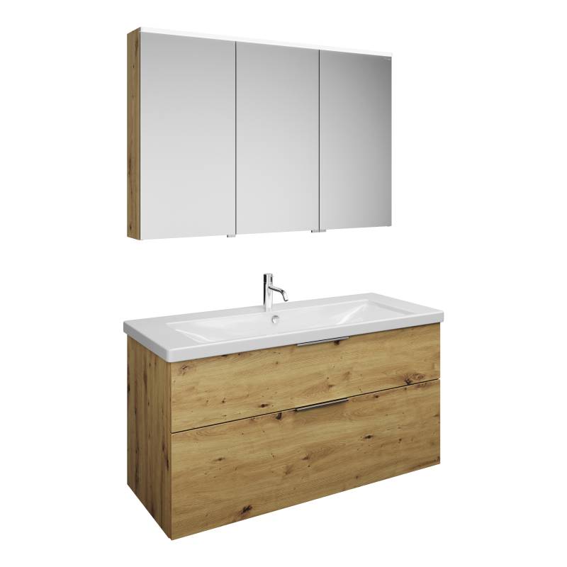 burgbad Eqio Set, bestehend aus Spiegelschrank rechts, Keramik-Waschtisch und Waschtischunterschrank, Breite 1230mm, SFAN123RF5662C0001G0146 von burgbad