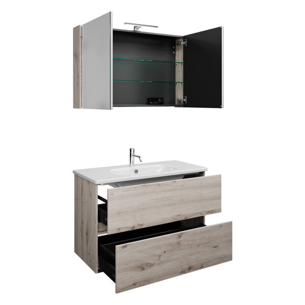 burgbad Rocio Set aus Spiegelschrank mit LED-Leuchte, Waschtisch und Waschtischunterschrank, Breite 1000mm, SGYQ100F6225C0001 von burgbad
