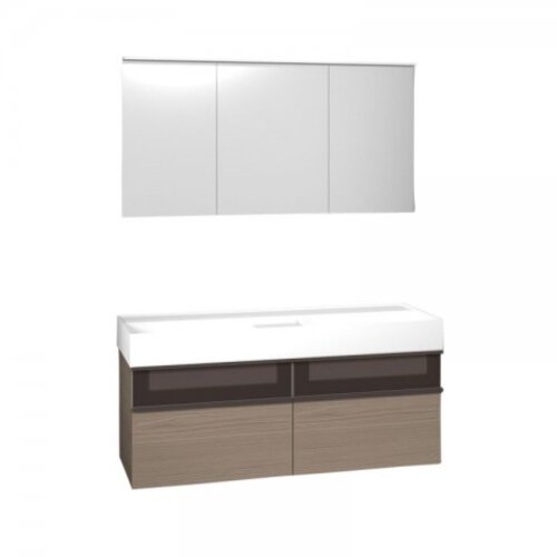 burgbad Yumo Set Mineralguss-Waschtisch inklusive Waschtischunterschrank, inklusive Spiegelschrank, Breite: 1315mm, Version rechts, SFLB132RF3718G0179 von burgbad
