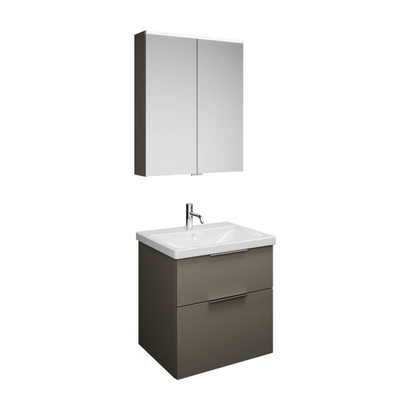 burgbad Eqio Set, bestehend aus Spiegelschrank, Keramik-Waschtisch und Waschtischunterschrank, Breite 650mm, SFAN065F2010C0001G0146 von burgbad