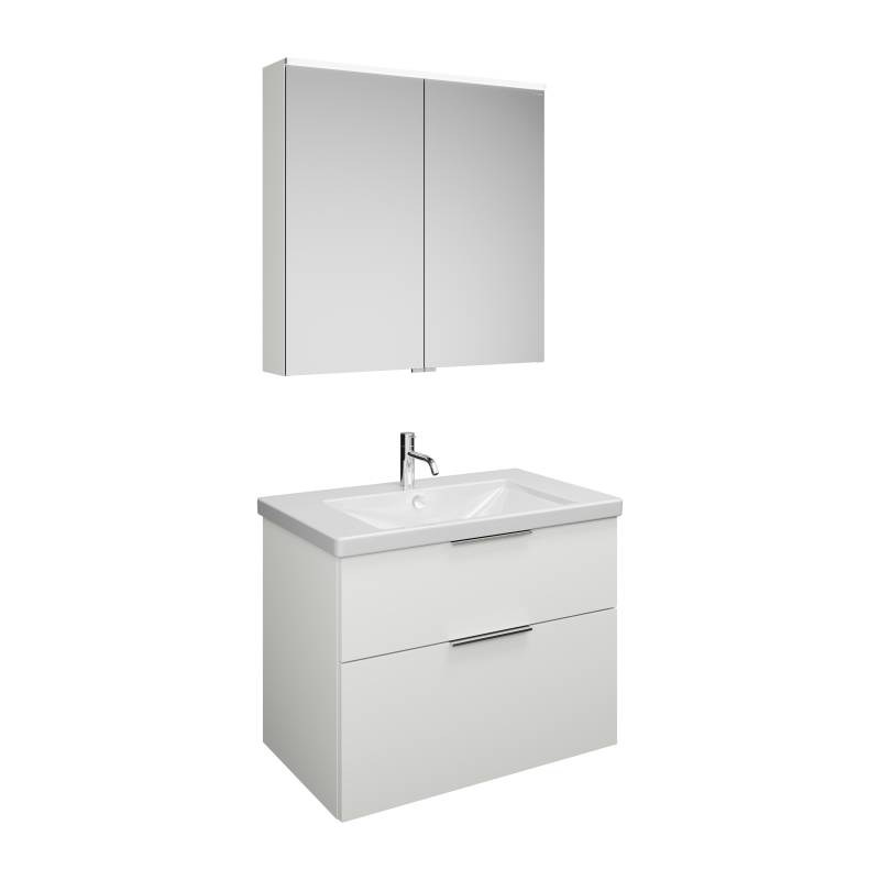 burgbad Eqio Set, bestehend aus Spiegelschrank, Keramik-Waschtisch und Waschtischunterschrank, Breite 830mm, SFAN083F2009C0001G0146 von burgbad