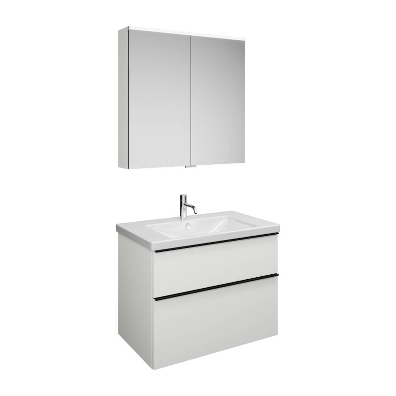 burgbad Eqio Set, bestehend aus Spiegelschrank, Keramik-Waschtisch und Waschtischunterschrank, Breite 830mm, SFAN083F2009C0001G0252 von burgbad