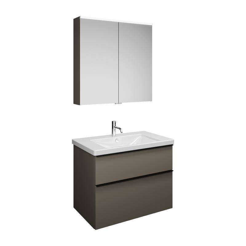 burgbad Eqio Set, bestehend aus Spiegelschrank, Keramik-Waschtisch und Waschtischunterschrank, Breite 830mm, SFAN083F2010C0001G0252 von burgbad