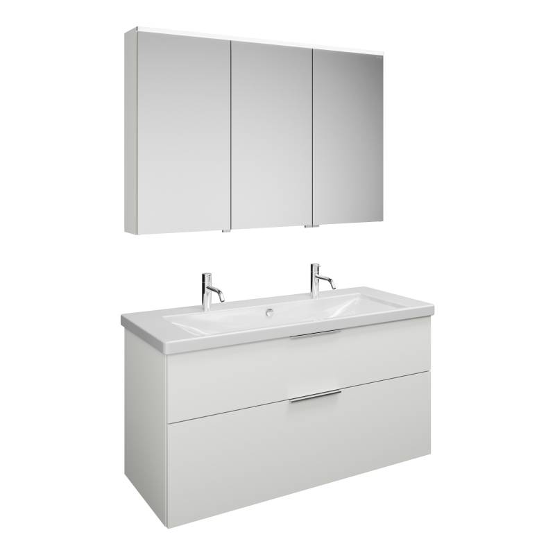 burgbad Eqio Set, bestehend aus Spiegelschrank rechts, Keramik-Waschtisch mit 2 Armaturbohrungen und Waschtischunterschrank, Breite 1230mm, SFAO123RF2009C0001G0146 von burgbad