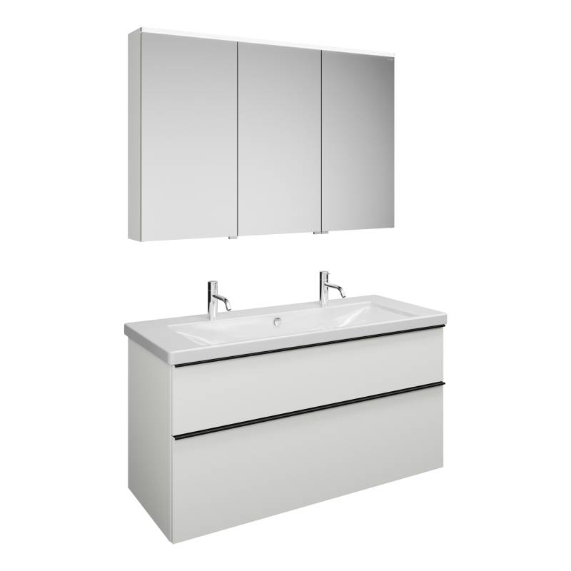 burgbad Eqio Set, bestehend aus Spiegelschrank rechts, Keramik-Waschtisch mit 2 Armaturbohrungen und Waschtischunterschrank, Breite 1230mm, SFAO123RF2009C0001G0252 von burgbad