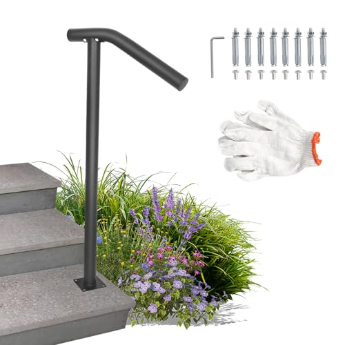 Einzelpfosten Handlauf Handlauf Outdoor Treppengeländer mit Take-Kit passend für 1 oder 2 Stufen Handläufe Außentreppen, einstufiger Handlauf (schwarz) von buripes