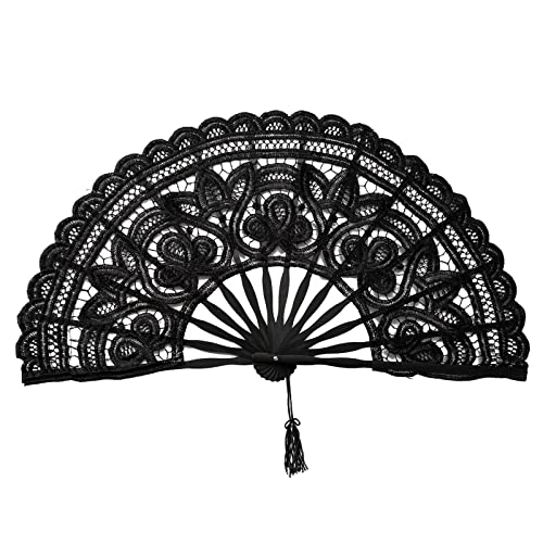 burkfeeg Handfächer, Einlagiges Handfächer mit Quaste Faltbares Hochzeit Fächer Holz Faltfächer Schwarze Spitze Handfächer für Party-Brauthochzeitsdekoration burkfeeg Handfächer, Einlagiges Handfächer mit Quaste Faltbares Hochzeit Fächer Holz Faltfächer Schwarze Spitze Handfächer für Party-Brauthochzeitsdekoration von burkfeeg