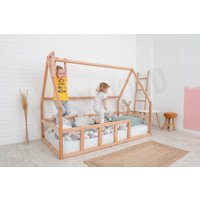 Kleinkind Bodenbett, Holzhaus, Bettrahmen, Kinderzimmer, Spielzimmer, Spielhaus Bett, Kinderzimmer Dekor, Montessori Plattformbett, Kletterbett von busywood