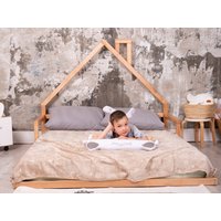 Montessori Holzbodenbett, Niedrige Plattformbett, Kleinkindbett, Schlafzimmerdekor, Bettrahmen, Bett Mit Kopfteil, Hochbett, Möbel von busywood