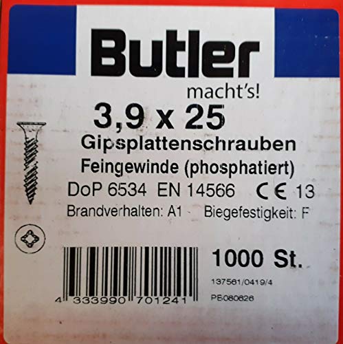 Gipsplattenschrauben Schnellbau Trockenbau Schrauben 3,9 x25 Feingewinde 1000 St von butler