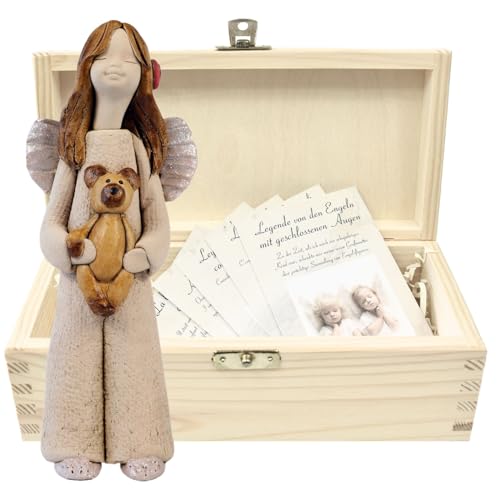 butterfly Engel Figur für Innenbereich Deko Handarbeit Schutzengel Teddybär Keramik Natur Holz Box Geschenk Taufe Kommunion Geburtstag von butterfly