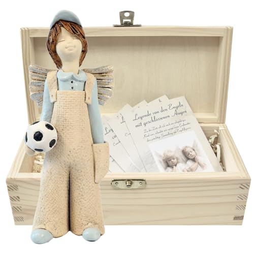 butterfly Engel Figur für Innenbereich Deko Handarbeit Schutzengel Fußball Keramik Natur Holz Box Geschenk Taufe Kommunion Geburtstag von butterfly