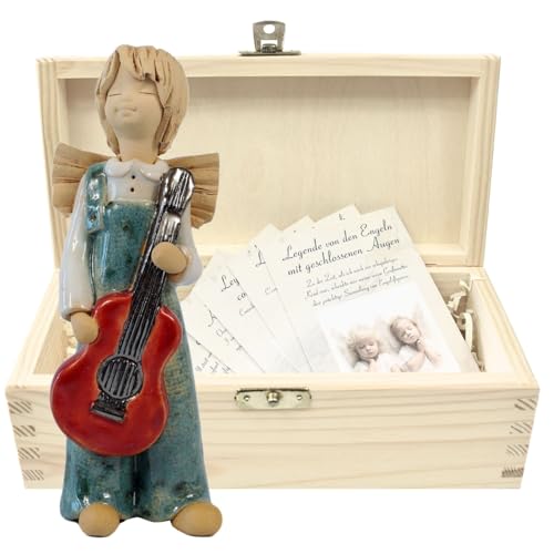 butterfly Engel Figur für Innenbereich Schutzengel Gitarre Musik Instrument Keramik Natur Holz Box Geschenk Taufe Kommunion Geburtstag von butterfly