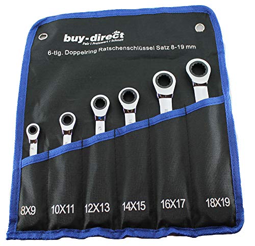 buy-direct Doppel-Ringratschenschlüssel-Satz SW 8-19mm 6-tlg. mit Rolltasche von buy-direct