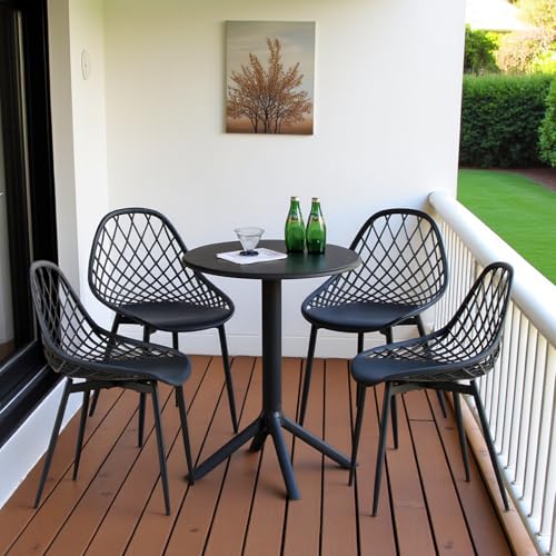 buybyroom Balkonmöbel Kleiner Balkon, Balkonset 4 Stühle 1 Tisch, Kunststoff Loungemöbel, Terassenmöbel, Gartenmöbel Set Outdoor, Stabil, Langlebig und Einfach zu Reinigen, Schwarz von buybyroom