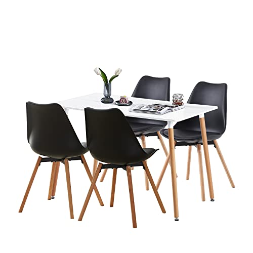 buybyroom Esszimmer-Set mit 1 weißem Tisch und 4 schwarzen Stühlen für Küche, Esszimmer, Wohnzimmer, Büro und Speisekammer von buybyroom