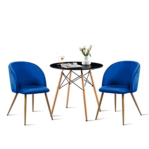 buybyroom Esszimmergruppe Rund Esstisch mit 2 Esszimmerstühle Schwarz Küchentisch mit 2 Blau Stühlen Set Essgruppe von buybyroom