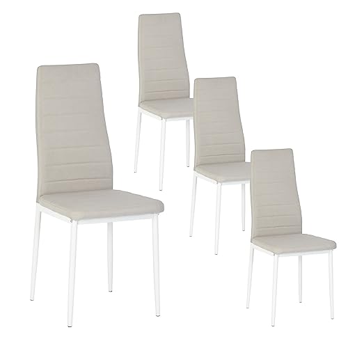 buybyroom Esszimmerstühle 4er Set, Küchenstuhl Bequemer Polsterstuhl mit Stoff, Rückenlehne, Metallbeine Esstisch Stuhl Essstühle Sitzfläche, Beige von buybyroom