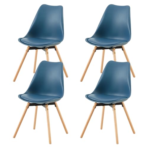 buybyroom Esszimmerstühle 4er Set Polsterstuhl Küchenstühle Sitzfläche Rückenlehne Wohnzimmerstuhl Esszimmerstühle Konferenzzimmer mit Massivholz, Dunkelblau von buybyroom