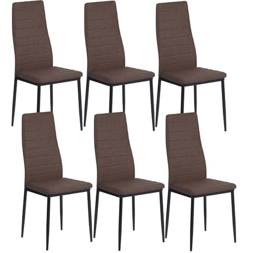 Bubuyroom 6er Set Esszimmerstühle Küchenstuhl Polsterstühle Küchenstuhl Küchenstuhl Küchenstuhl mit Metallbeinen, Hohe Rückenlehne, Braun von buybyroom
