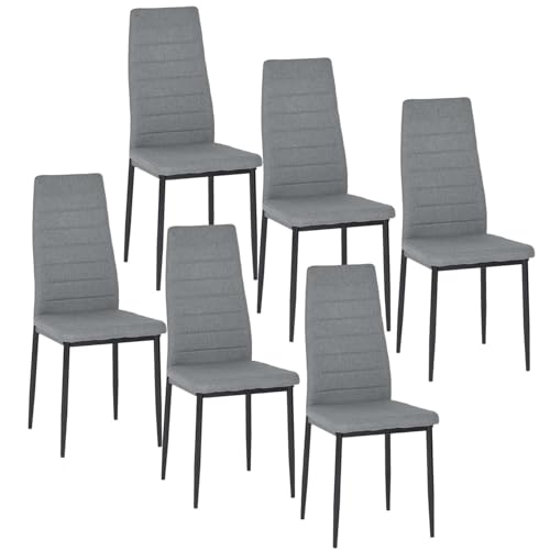 Bubuyroom 6er Set Esszimmerstühle Küchenstuhl Polsterstühle Küchenstuhl Küchenstuhl Esszimmerstühle Küchenstuhl mit Metallbeinen, Hohe Rückenlehne, Grau von buybyroom
