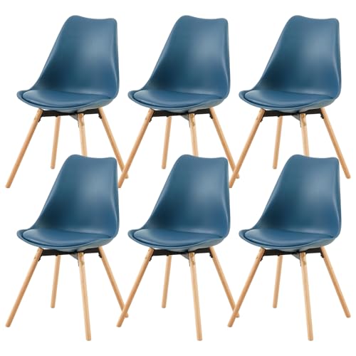 buybyroom Esszimmerstühle 6er Set Polsterstuhl Küchenstühle Sitzfläche Rückenlehne Wohnzimmerstuhl Esszimmerstühle Konferenzzimmer mit Massivholz, Dunkelblau von buybyroom